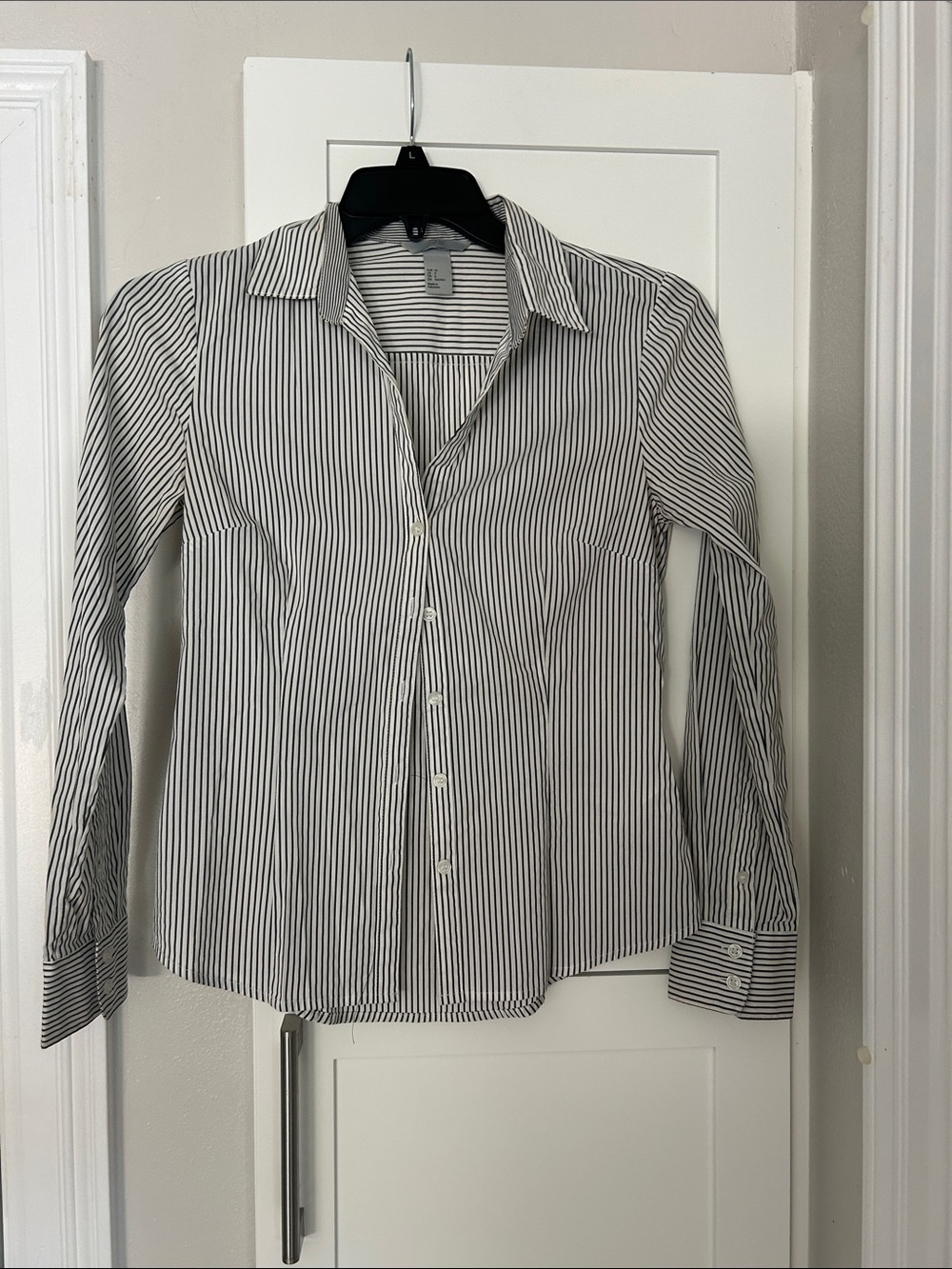 H&M Black and White Vertical Stripe Button-Down Shirt